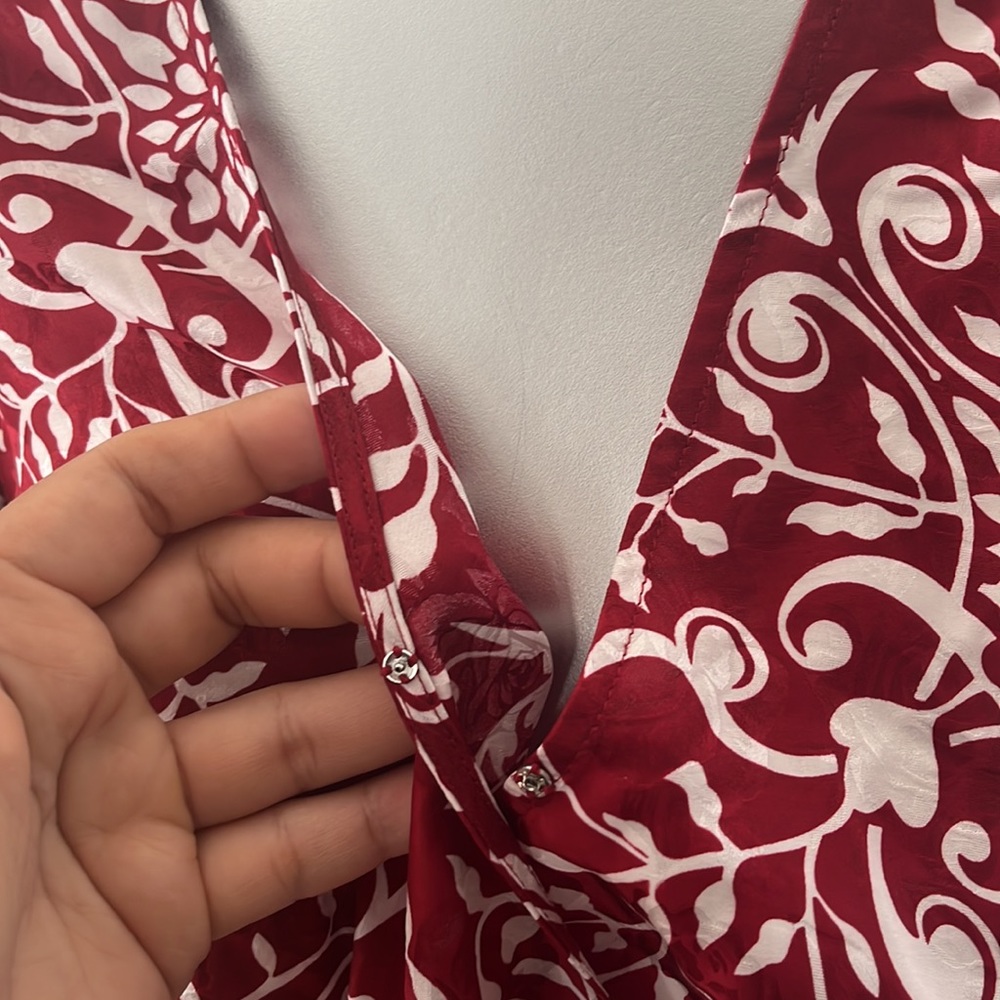 The Kooples Red and White Floral Print Puff-Sleeve Blouse - Picture 5 of 15